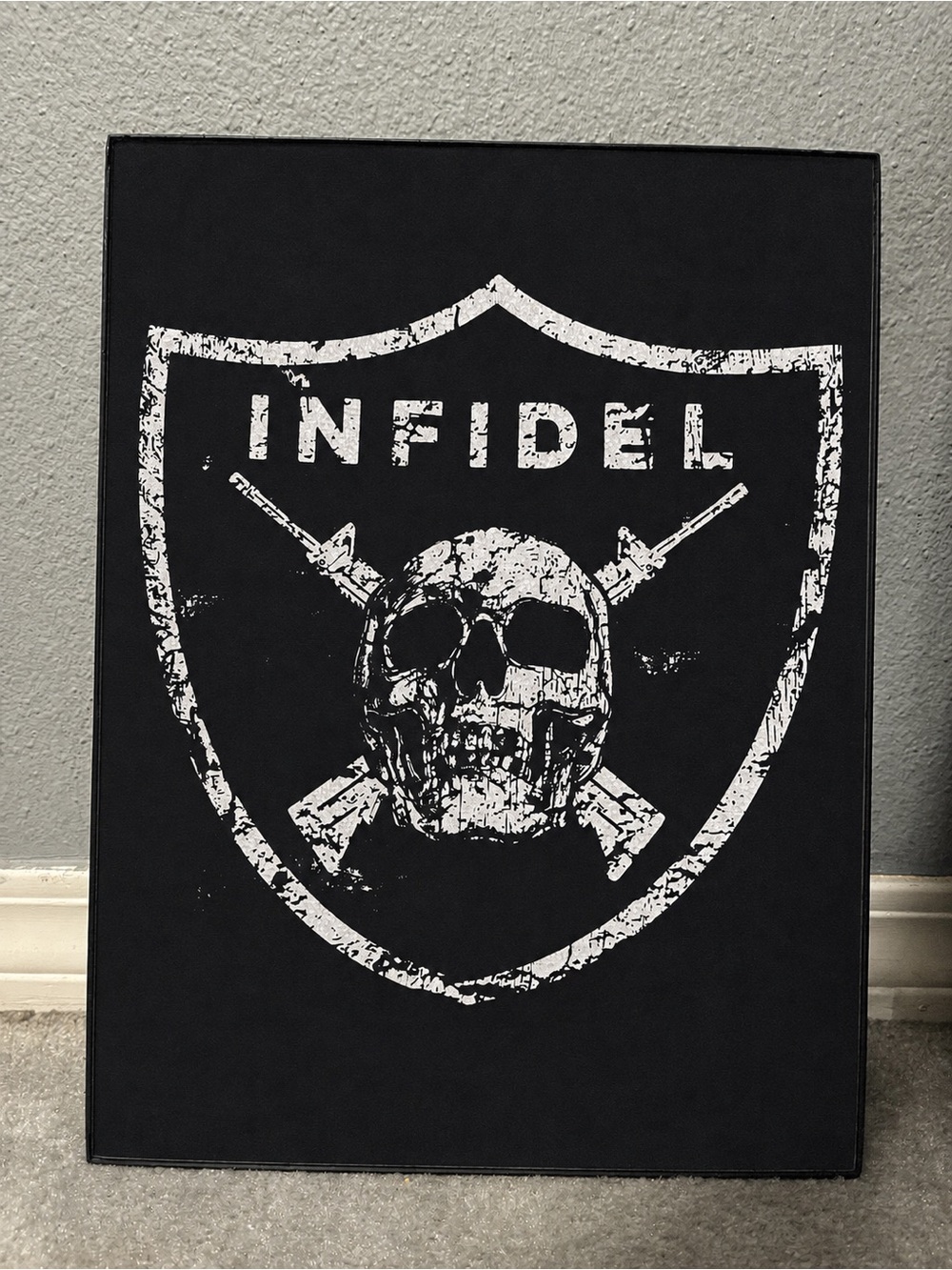 Infidel Skull Crossed Rifles Framed Textile Wall Art Military Style Decor